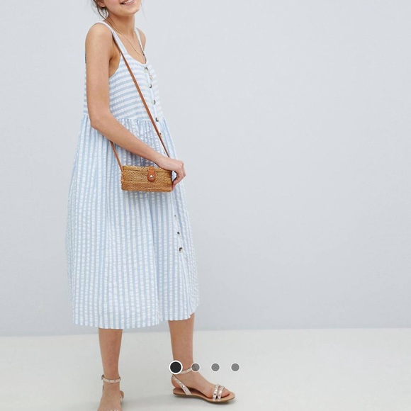 Asos blue and white striped midi dress size 2 - Picture 1 of 8